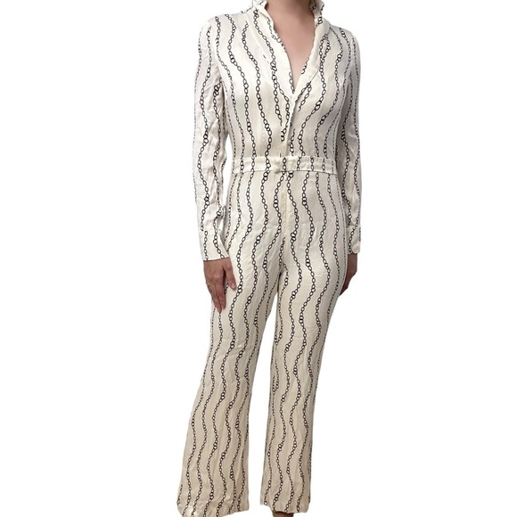 Alexis Jumpsuit Outfit Chains Ivory Formal Glam Retro Wide Leg Size Small - Picture 9 of 9